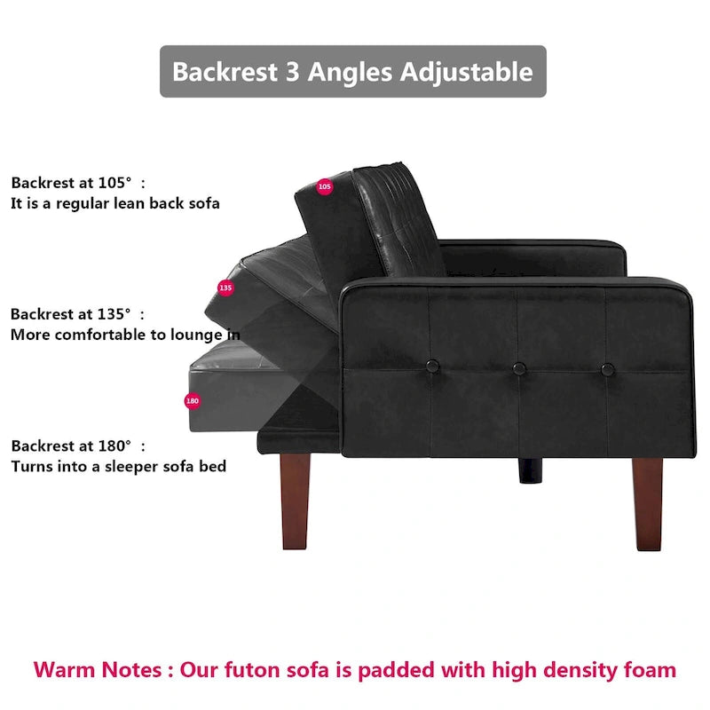 Canapé futon en PU pour salon, canapé-lit convertible en similicuir, capitonné, pour chambre à coucher