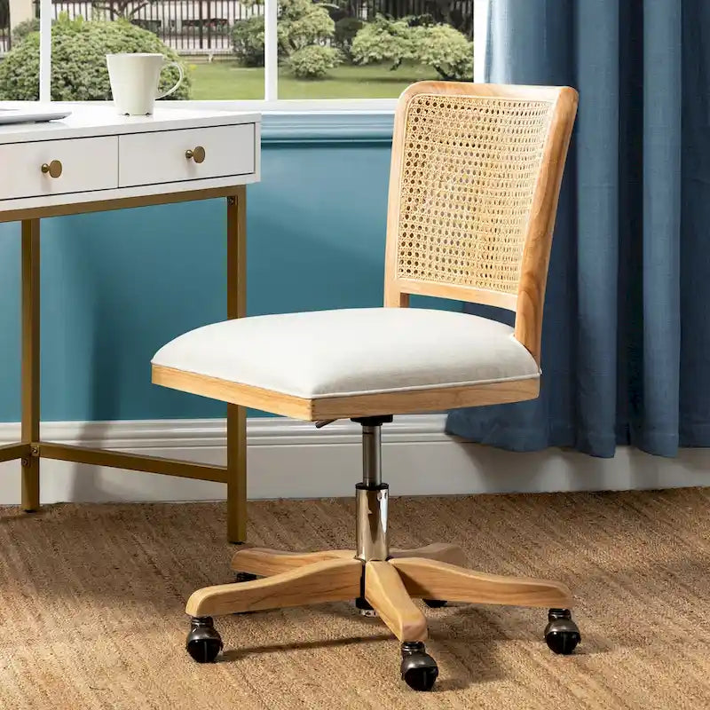 Calcutta Modern Rattan Back Task Chair with Solid Wood Legs by 