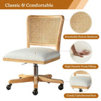 Chaise de bureau moderne Calcutta avec dossier en rotin et pieds en bois massif