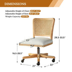 Chaise de bureau moderne Calcutta avec dossier en rotin et pieds en bois massif