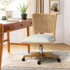 Chaise de bureau moderne Calcutta avec dossier en rotin et pieds en bois massif