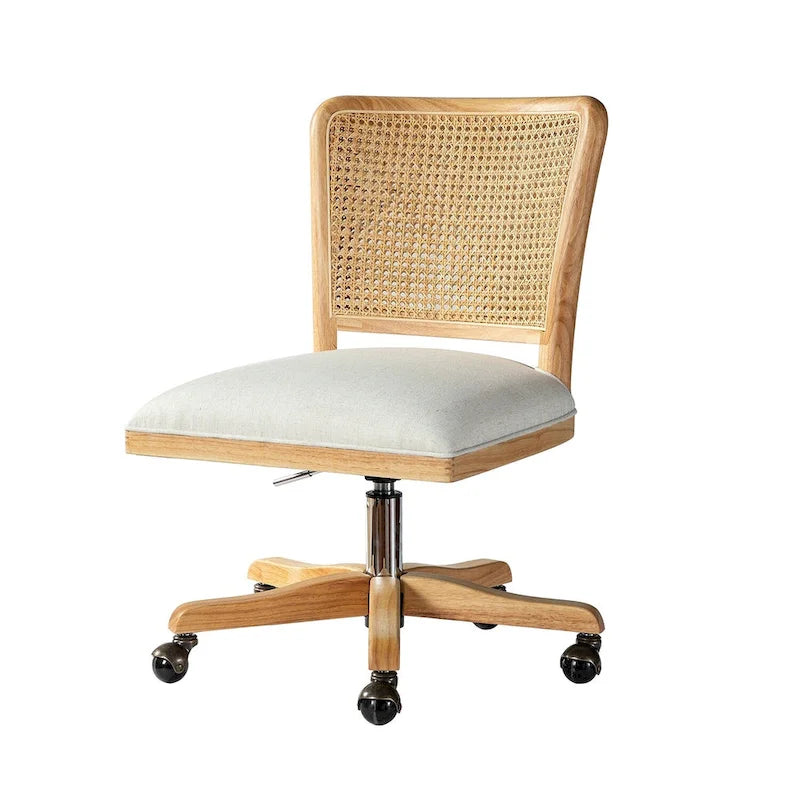 Chaise de bureau moderne Calcutta avec dossier en rotin et pieds en bois massif