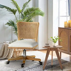 Chaise de bureau moderne Calcutta avec dossier en rotin et pieds en bois massif