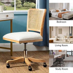 Chaise de bureau moderne Calcutta avec dossier en rotin et pieds en bois massif