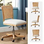 Chaise de bureau moderne Calcutta avec dossier en rotin et pieds en bois massif