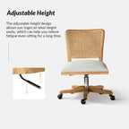 Chaise de bureau moderne Calcutta avec dossier en rotin et pieds en bois massif