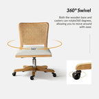 Chaise de bureau moderne Calcutta avec dossier en rotin et pieds en bois massif