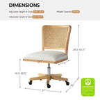 Chaise de bureau moderne Calcutta avec dossier en rotin et pieds en bois massif