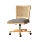 Chaise de bureau moderne Calcutta avec dossier en rotin et pieds en bois massif