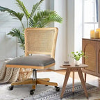 Chaise de bureau moderne Calcutta avec dossier en rotin et pieds en bois massif