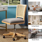 Chaise de bureau moderne Calcutta avec dossier en rotin et pieds en bois massif