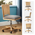 Chaise de bureau moderne Calcutta avec dossier en rotin et pieds en bois massif
