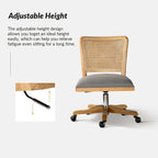 Chaise de bureau moderne Calcutta avec dossier en rotin et pieds en bois massif