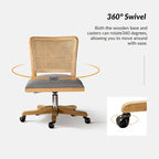 Chaise de bureau moderne Calcutta avec dossier en rotin et pieds en bois massif