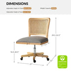 Chaise de bureau moderne Calcutta avec dossier en rotin et pieds en bois massif