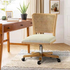 Chaise de bureau moderne Calcutta avec dossier en rotin et pieds en bois massif