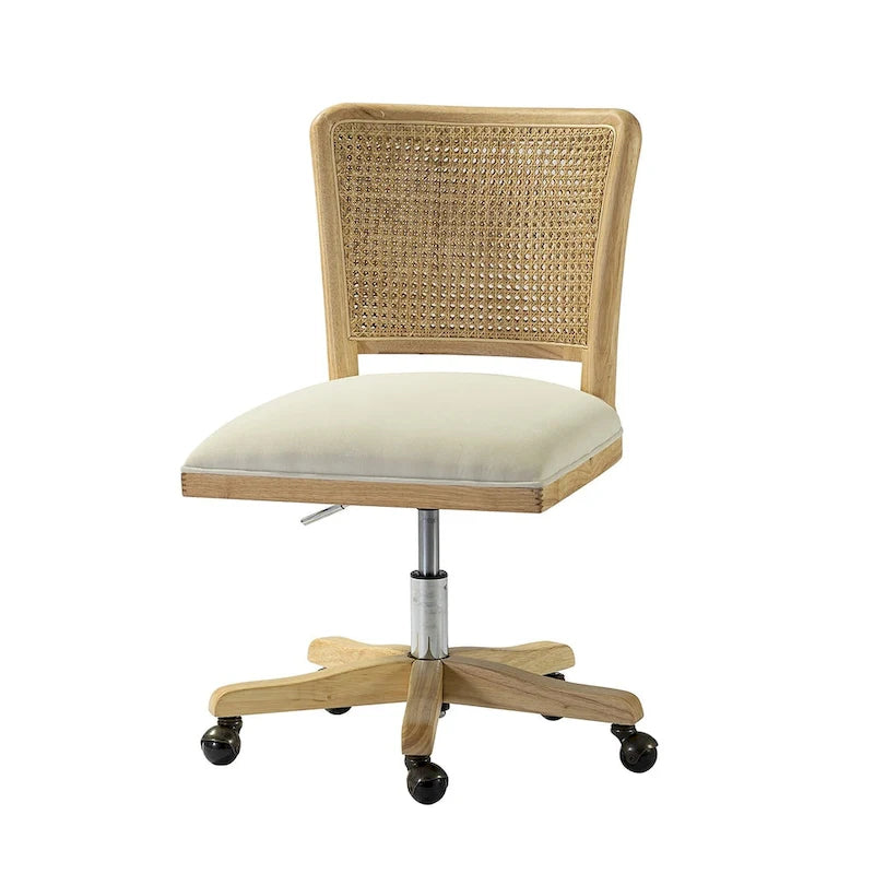 Chaise de bureau moderne Calcutta avec dossier en rotin et pieds en bois massif