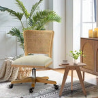 Chaise de bureau moderne Calcutta avec dossier en rotin et pieds en bois massif