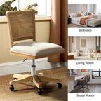 Chaise de bureau moderne Calcutta avec dossier en rotin et pieds en bois massif