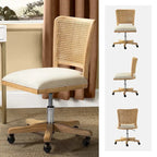 Chaise de bureau moderne Calcutta avec dossier en rotin et pieds en bois massif