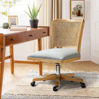 Chaise de bureau moderne Calcutta avec dossier en rotin et pieds en bois massif