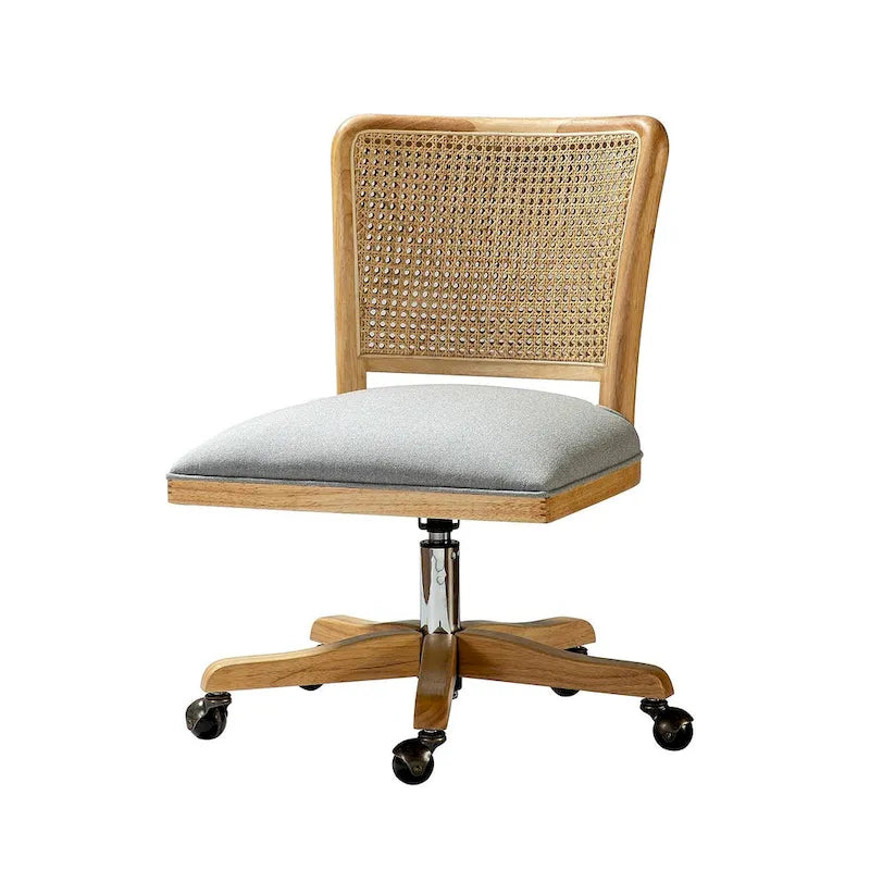 Chaise de bureau moderne Calcutta avec dossier en rotin et pieds en bois massif