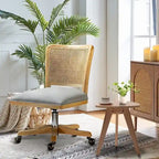 Chaise de bureau moderne Calcutta avec dossier en rotin et pieds en bois massif