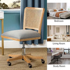 Chaise de bureau moderne Calcutta avec dossier en rotin et pieds en bois massif