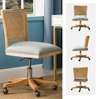 Chaise de bureau moderne Calcutta avec dossier en rotin et pieds en bois massif