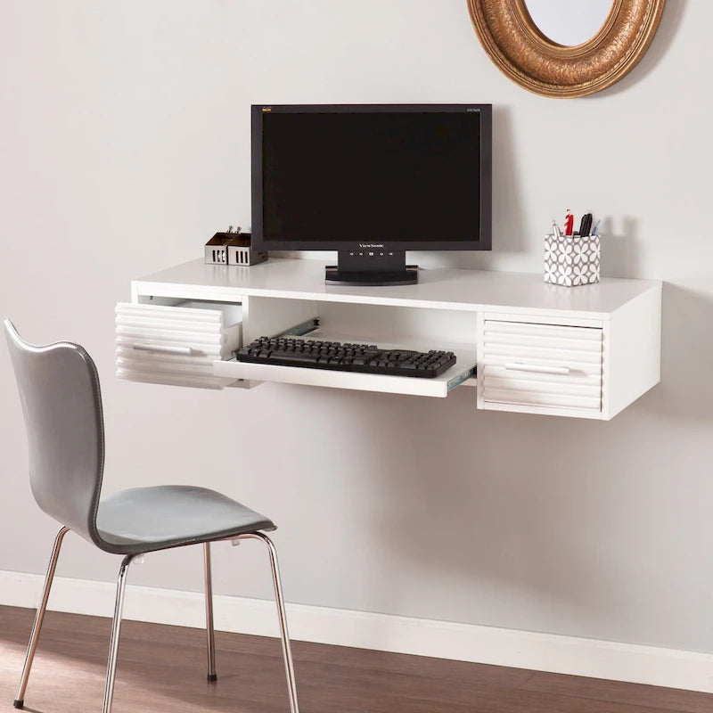  Shaw Modern White 2-drawer Floating Wall-mount Desk