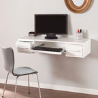 Bureau mural flottant à 2 tiroirs blanc moderne