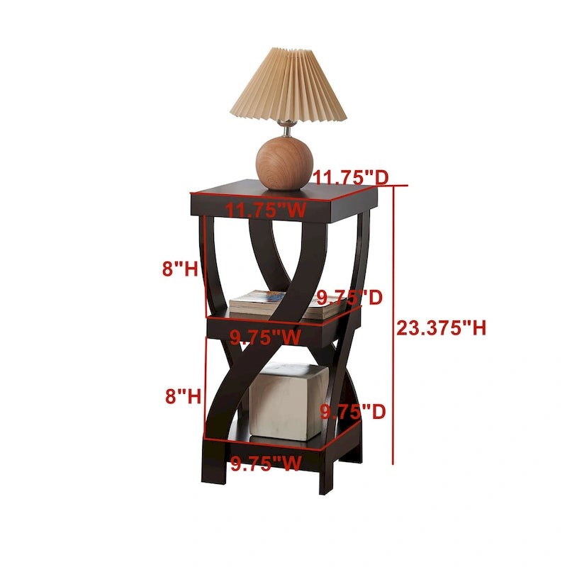 Table d'appoint avec pieds incurvés et étagères de rangement, Espresso