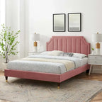 Lit plate-forme Queen en velours performant