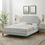 Lit plate-forme Queen en velours performant