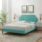 Lit plate-forme Queen en velours performant