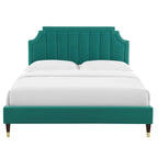 Lit plate-forme Queen en velours performant