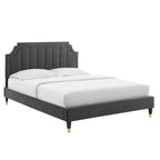 Lit plate-forme Queen en velours performant