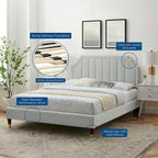 Lit plate-forme Queen en velours performant