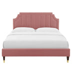 Lit plate-forme Queen en velours performant