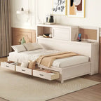 Lit de repos en bois de taille double avec 3 tiroirs et ports USB