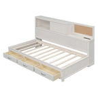 Lit de repos en bois de taille double avec 3 tiroirs et ports USB