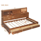 Lit de repos en bois de taille double avec 3 tiroirs et ports USB