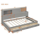Lit de repos en bois de taille double avec 3 tiroirs et ports USB