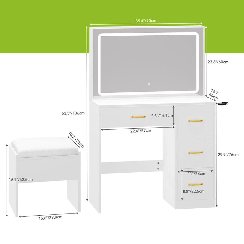 Meuble-lavabo encastré 35,4 avec miroir éclairé - 53,5 H X 35,4 L X 15,7 P