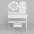 Coiffeuse Miroir LED avec Tabouret Rembourré & 2 Prises CA + 2 Ports USB