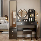 Coiffeuse Miroir LED avec Tabouret Rembourré & 2 Prises CA + 2 Ports USB