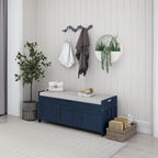 Banc à chaussures de rangement avec 3 portes à volets et coussin amovible