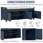Banc à chaussures de rangement avec 3 portes à volets et coussin amovible