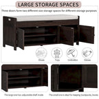 Banc à chaussures de rangement avec 3 portes à volets et coussin amovible