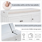 Banc à chaussures de rangement avec 3 portes à volets et coussin amovible
